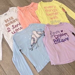 5-items Girl Long Sleeve Shirts Size 4/5 Various Brands